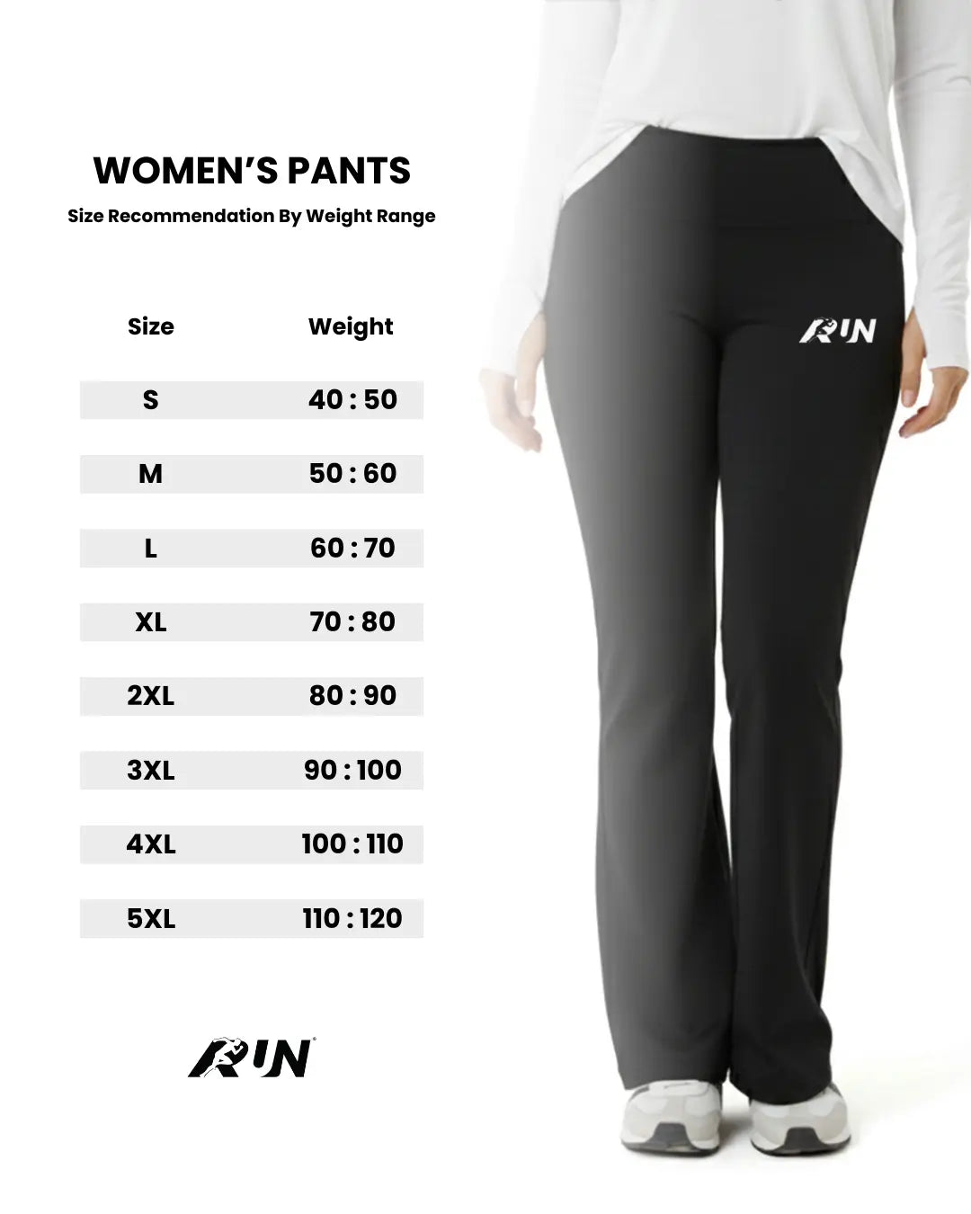Size chart for Flare Yoga Pants