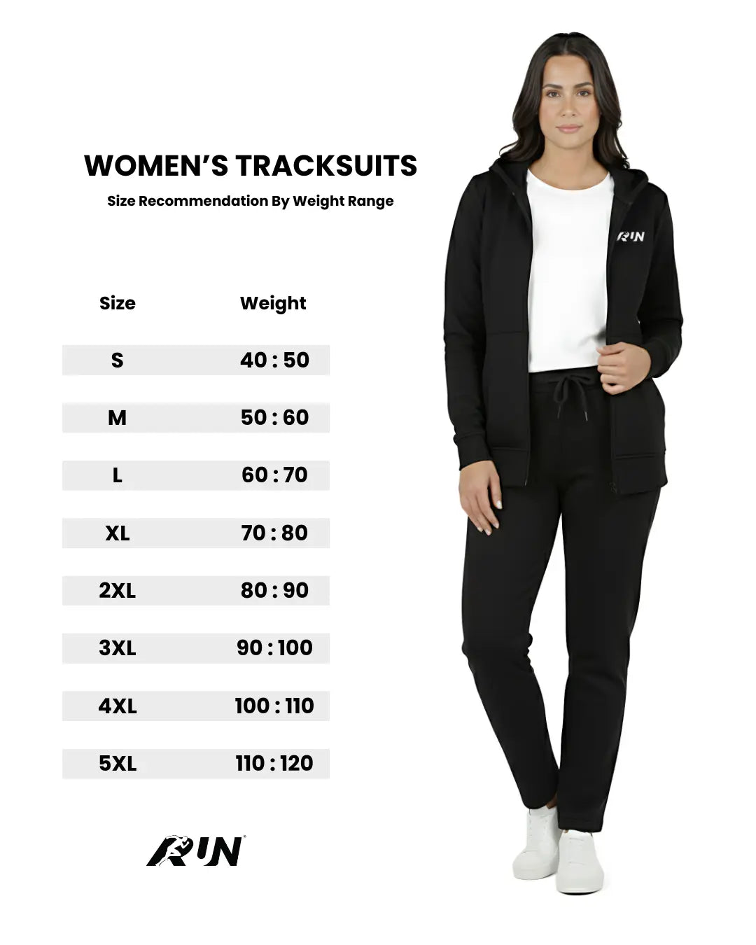 Size chart for Waterproof Tracksuit